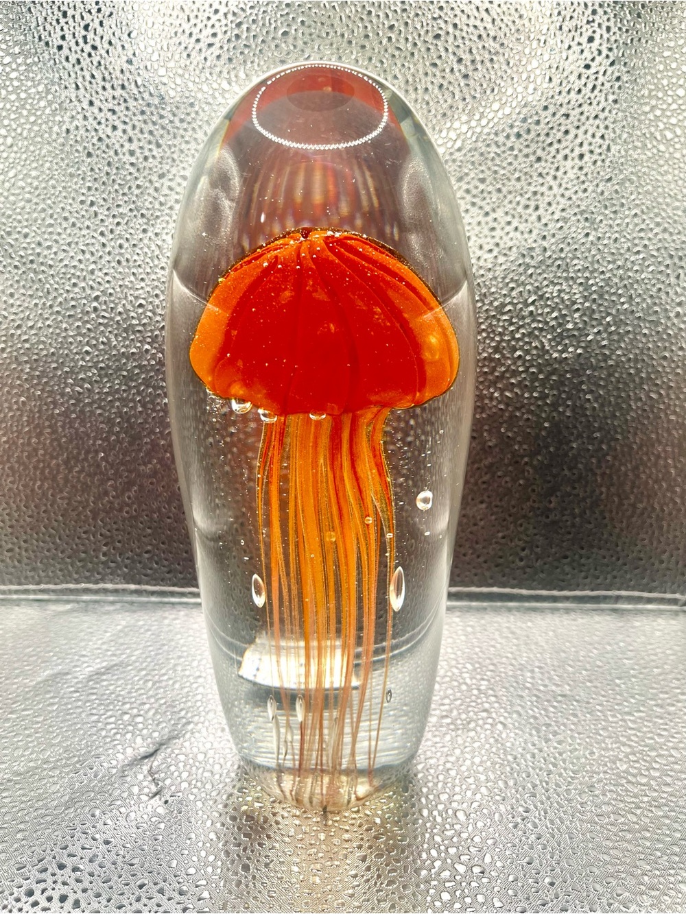 Large Orange Jellyfish Blown Art Glass Decor/Paperweight  by Dynasty Gallery